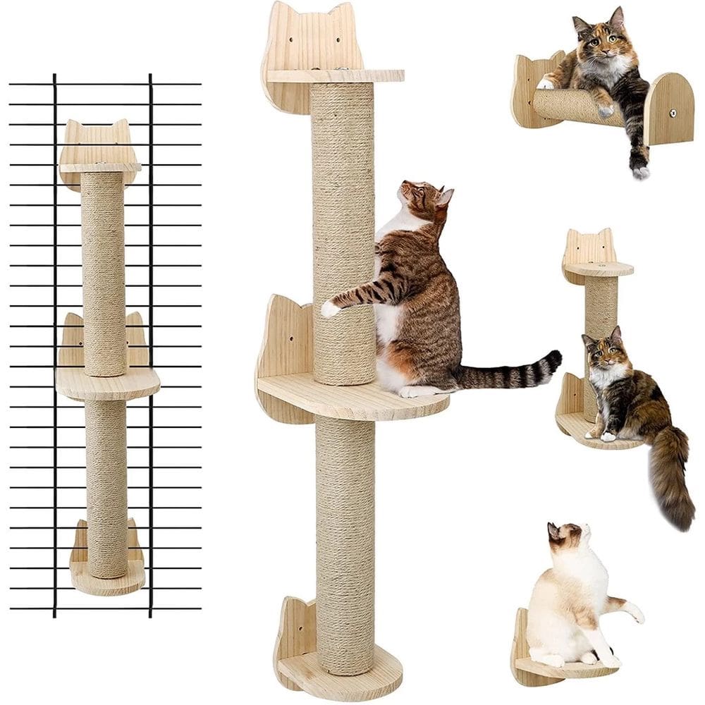 Arranhador de parede grande com prateleira para gatos e sisal