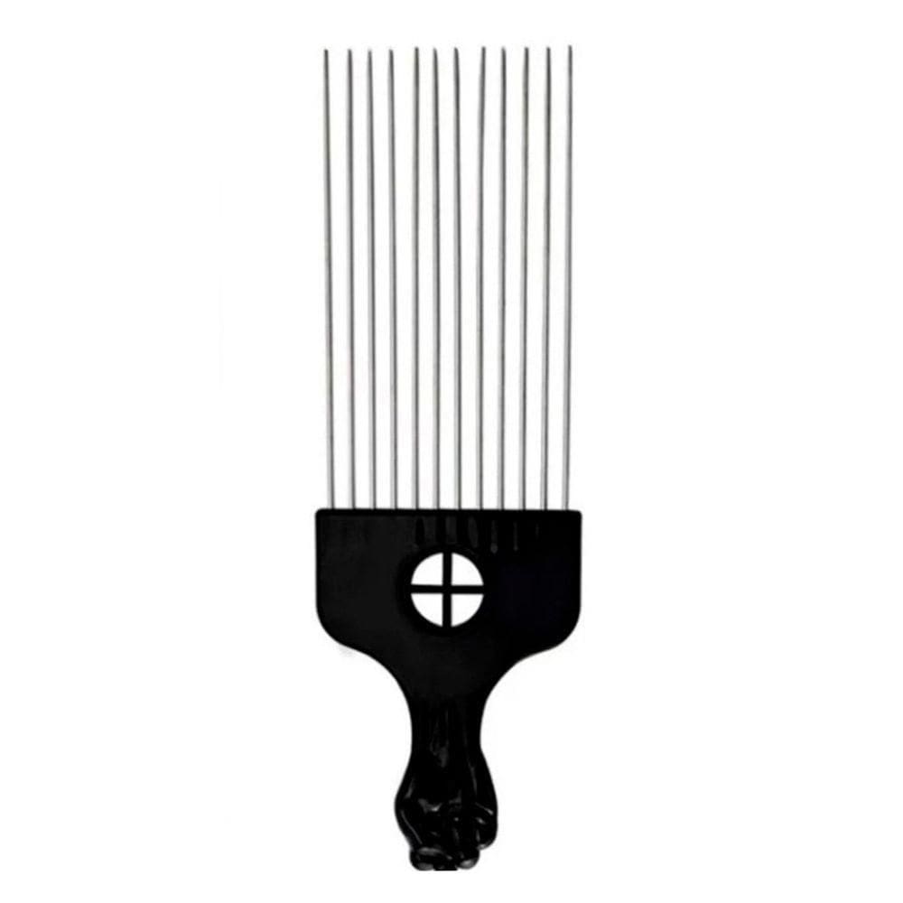 Pente Garfo De Aço Para Cabelos Crespos E Cacheados 23cm Preto