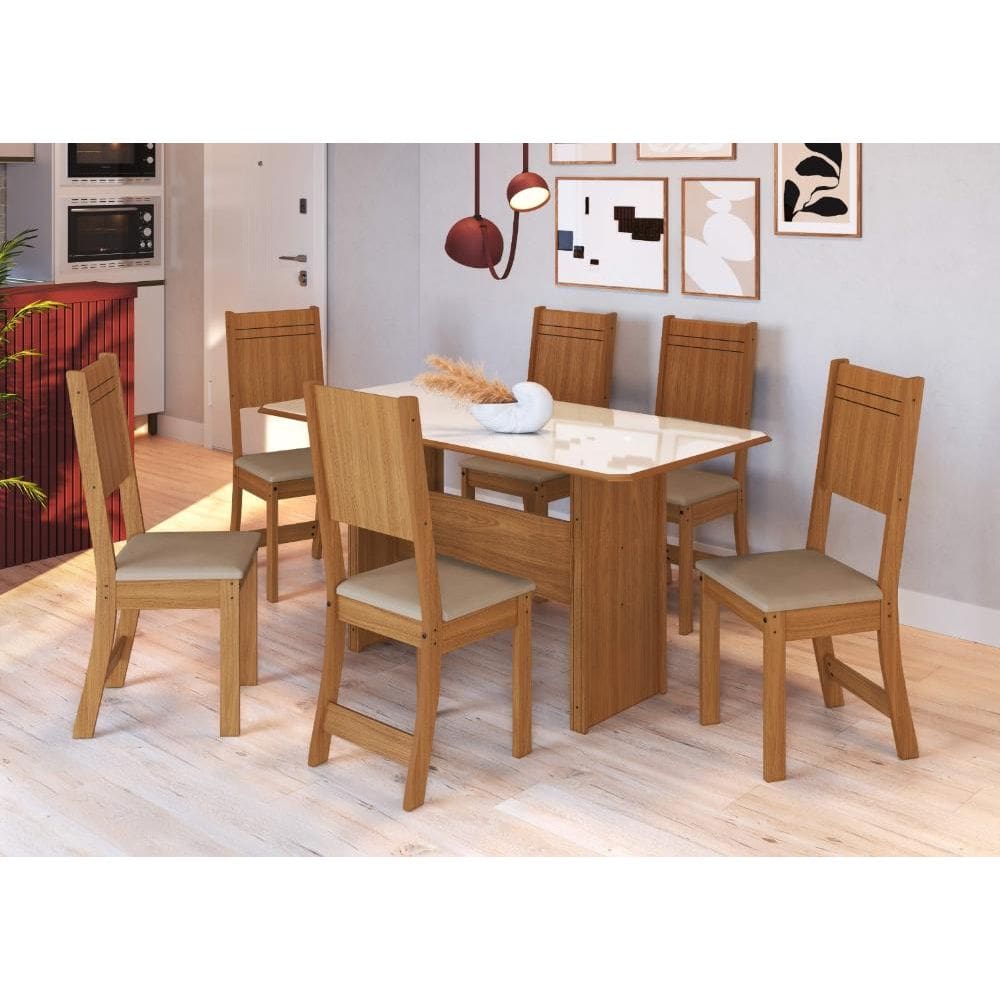 Conjunto Sala de Jantar Fidelitá Atenas 150cm Com 6 Cadeiras Freijó/Off-White Assento Bege