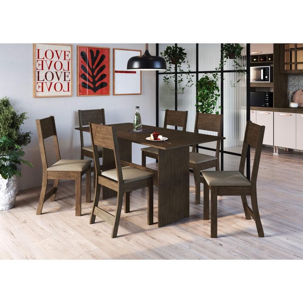 Conjunto Sala de Jantar Fidelitá Siena Com 6 Cadeiras Noce Assento Cacau