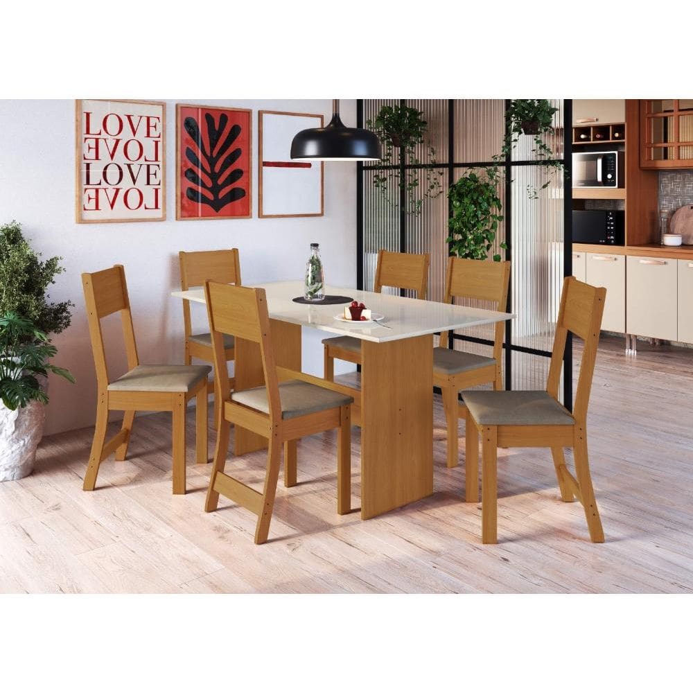 Conjunto Sala de Jantar Fidelitá Siena Com 6 Cadeiras Freijó/Off-White Assento Cacau
