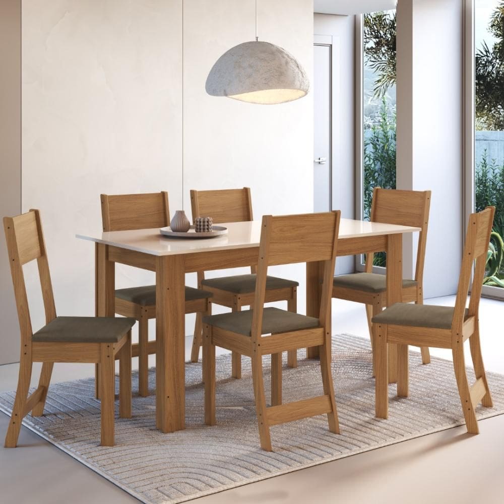 Conjunto Sala de Jantar Fidelitá Veneza Com 6 Cadeiras Freijó/Off-White Assento Cacau