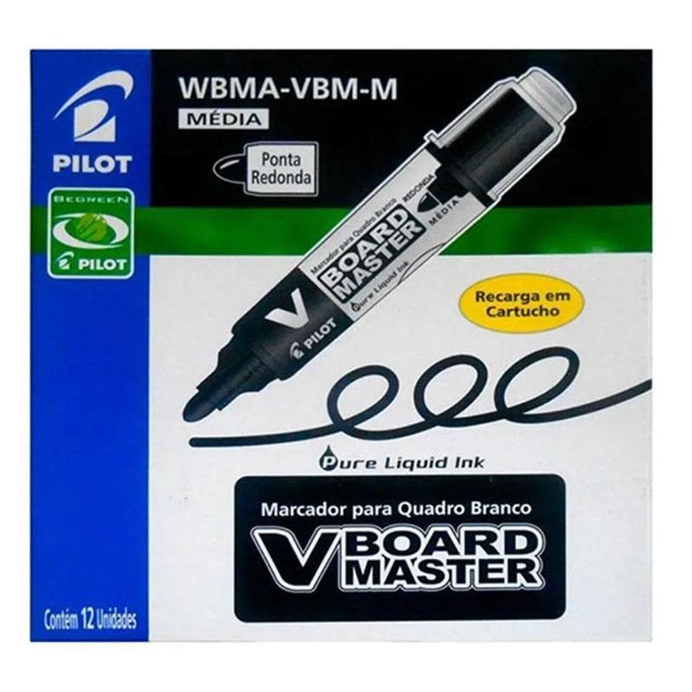 Caixa de Pincel Marcador para Quadro Branco Recarregável Board 12 Unidades Preto - Pilot