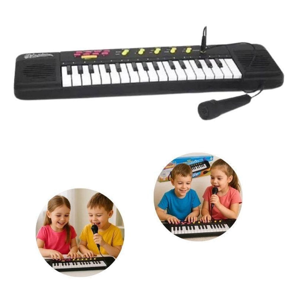Piano Teclado Pop Musical Com Microfone Brinquedo Infantil