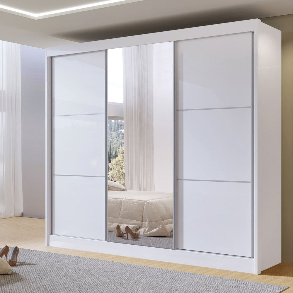 Guarda-roupa Casal 3 Portas Cristal Branco
