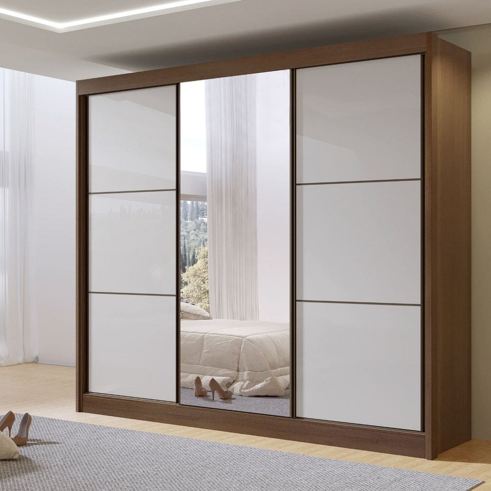 Guarda-roupa Casal com Espelho Cristal Castanho/Off White