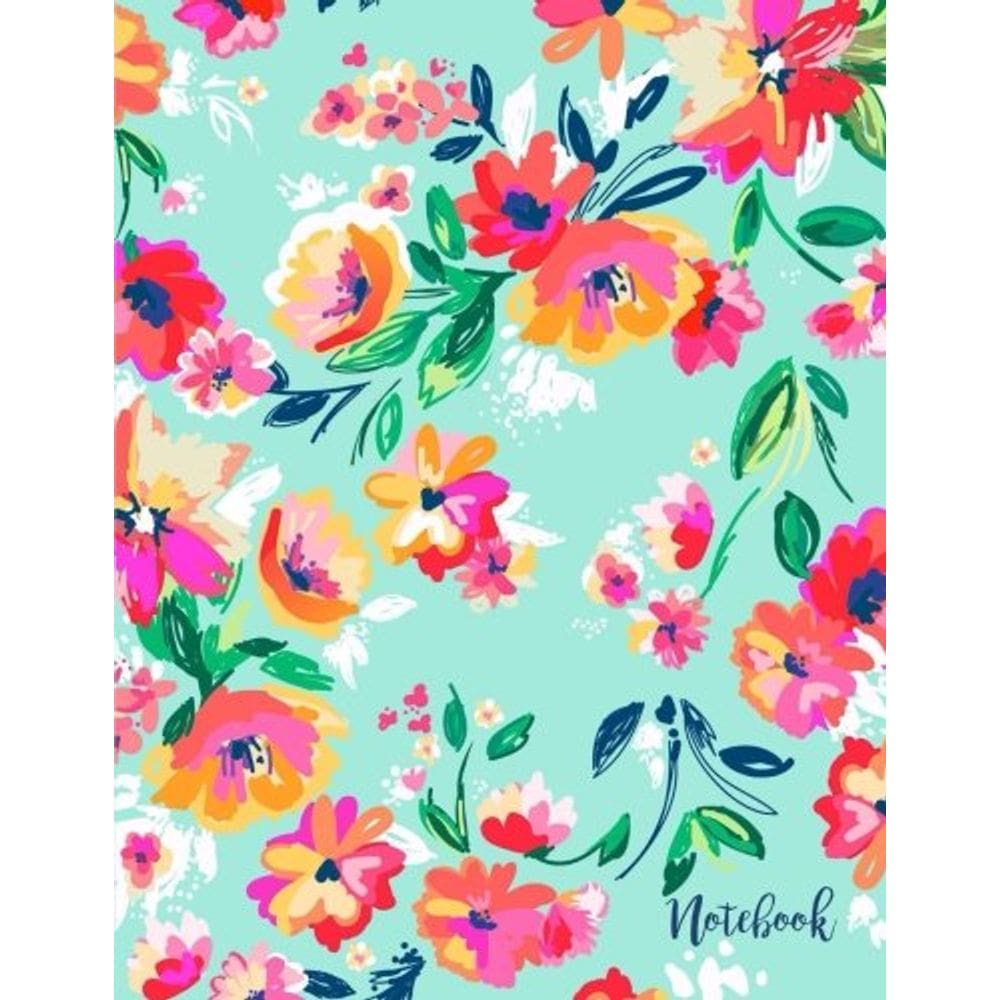 Caderno Genérica Bright Floral Blooms on Beach Glass Aqua