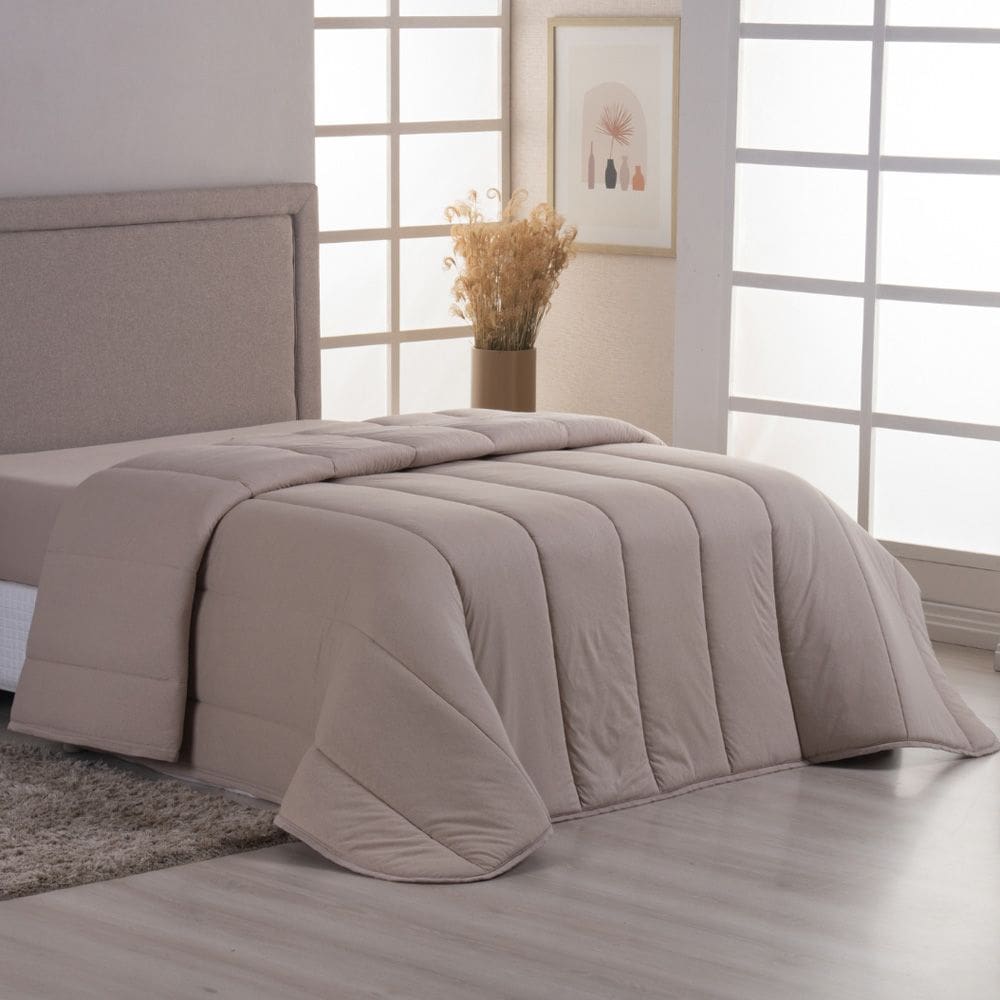 Edredom Cobertor Sonnet Queen Malha Lisa Dupla Face 100% Algodão - Bege