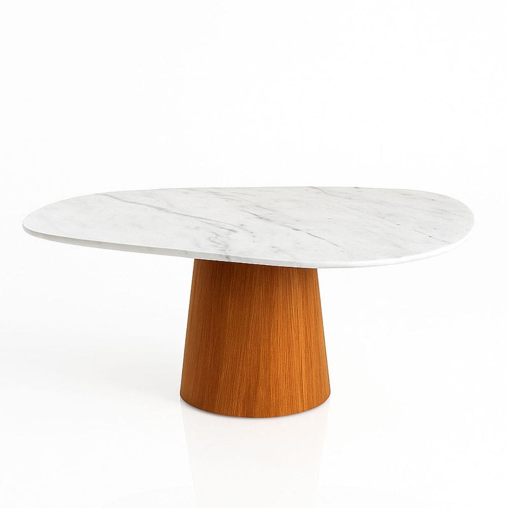 Mesa de Jantar Cone Orgânica 160x90 cm Mármore Branco Extra e Base Freijó