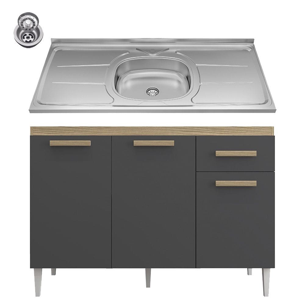 Balcão Vitória com Pia e Cuba GhelPlus 120cm Atacama Grafite Aramóveis