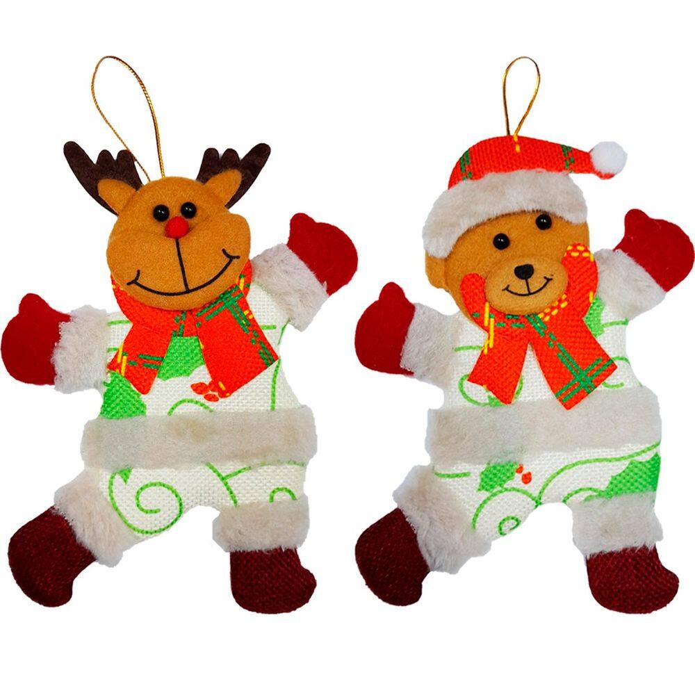 Kit 2 Enfeites Decoração Árvore De Natal Urso Rena Natalino