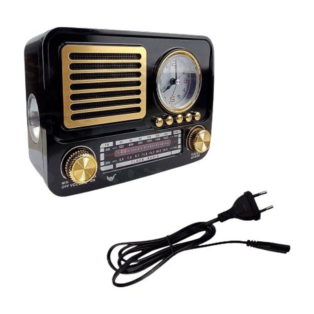Rádio Caixa de Som Retrô com USB AUX Lanterna Recarregável