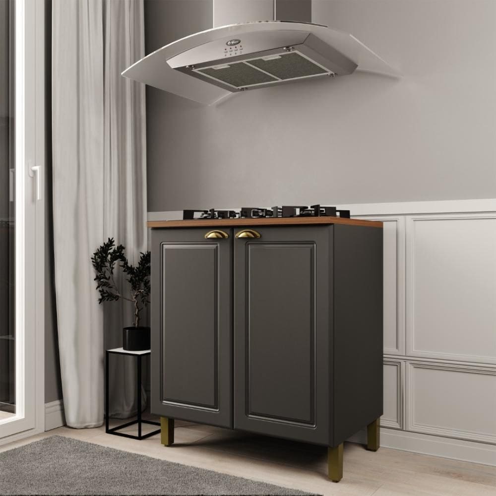 Balcão de Cozinha 80cm 2 Portas Roma Preto