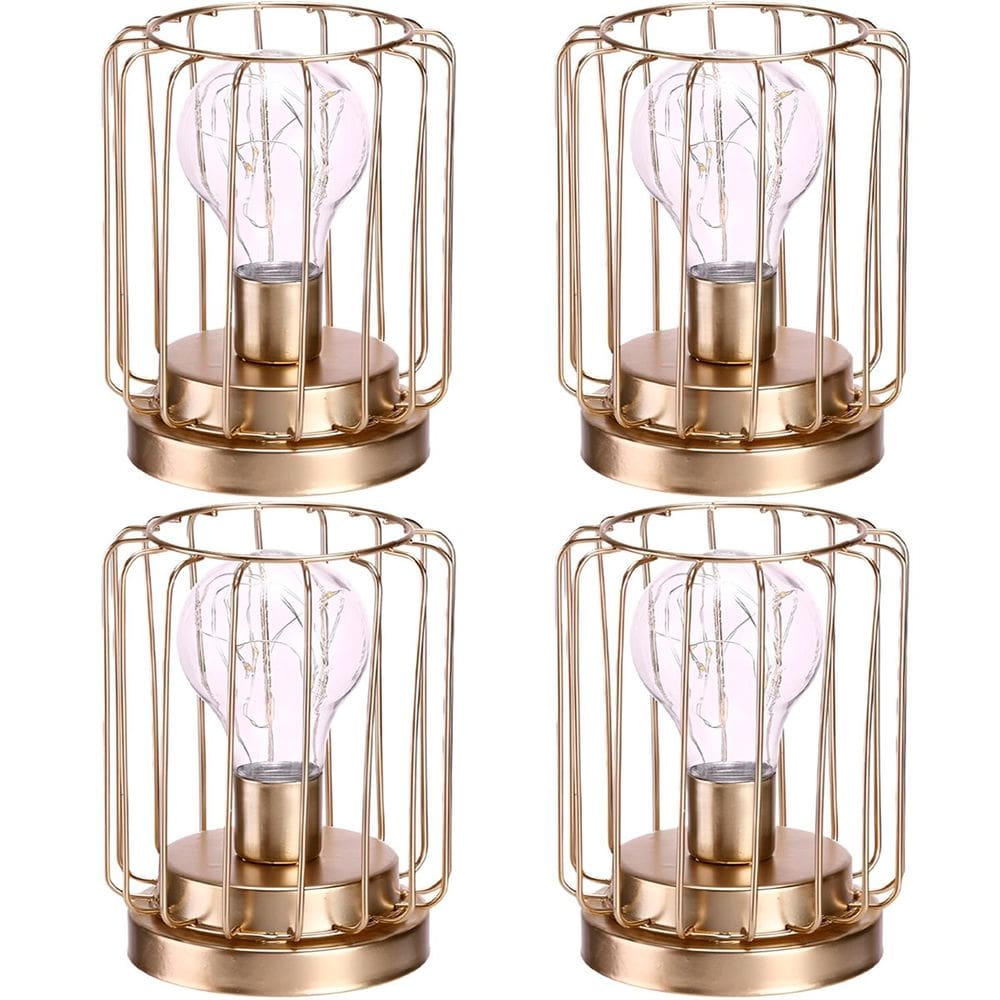 Kit 4 Abajur De Mesa Geométrico Lâmpada LED Metal Dourado