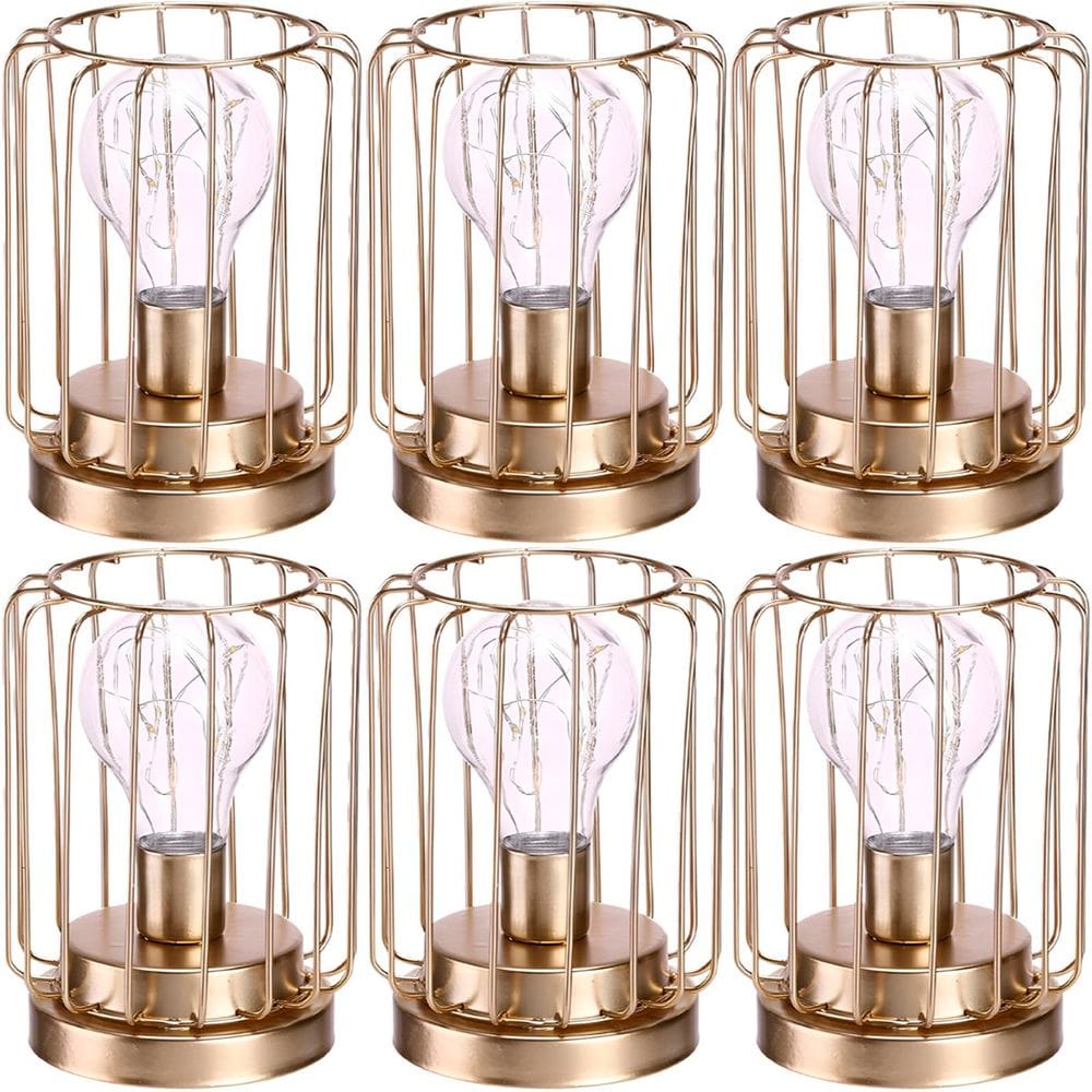 Kit 6 Abajur De Mesa Geométrico Lâmpada LED Metal Dourado