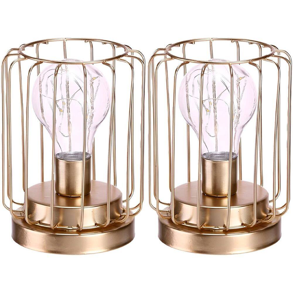 Kit 2 Abajur De Mesa Geométrico Lâmpada LED Metal Dourado