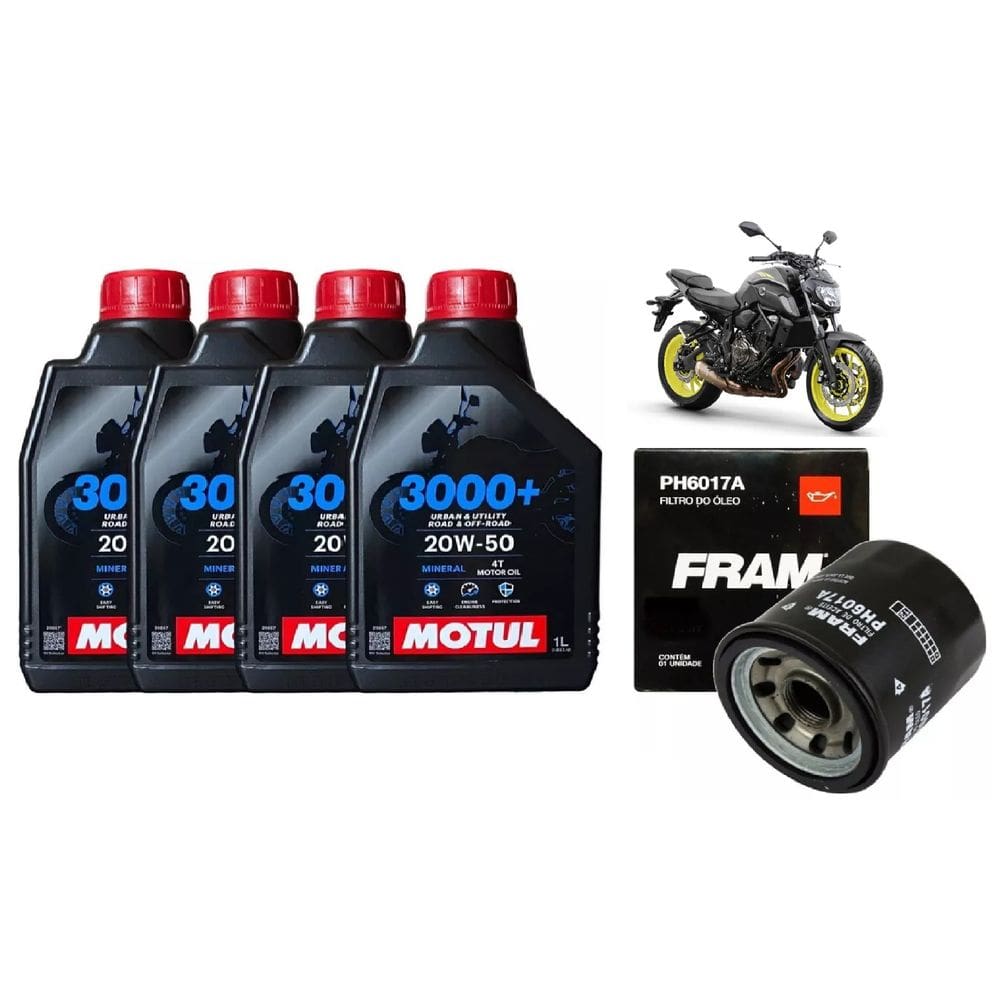 Kit Troca Óleo 4L Motul 3000+ 20w50 Mineral + 1 Filtro òleo Fram Xj6 Hornet Cb