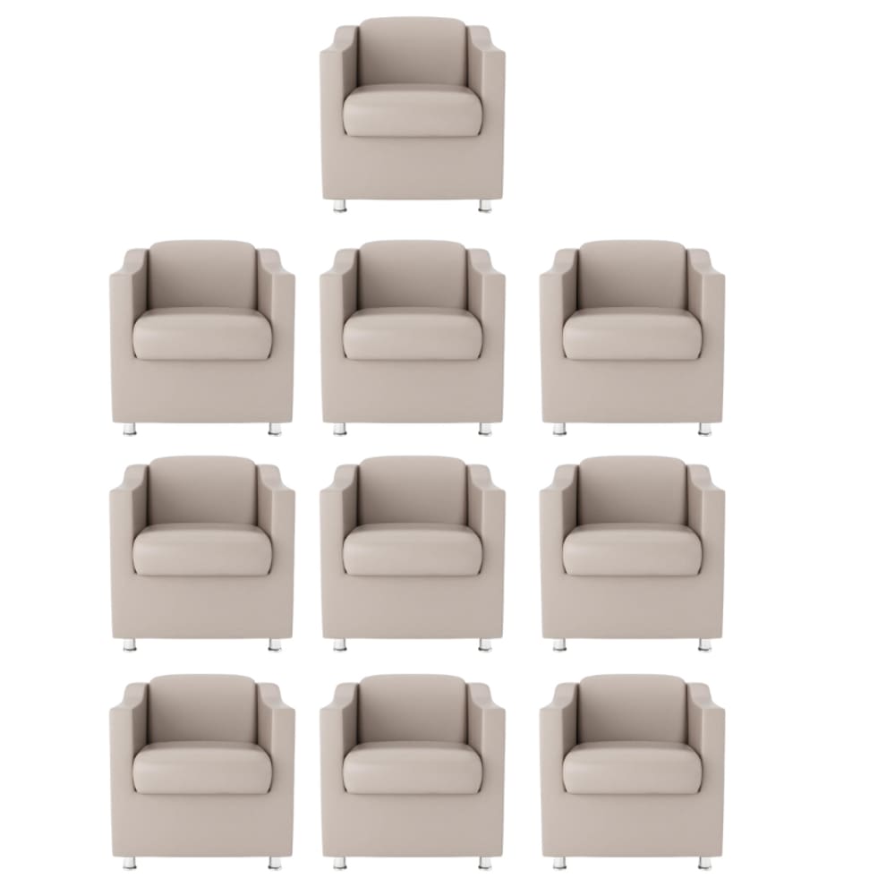 Kit 10 Poltronas Bia Decorativa Reforçada Recepção Clínica Salão Sala De Estar Courino