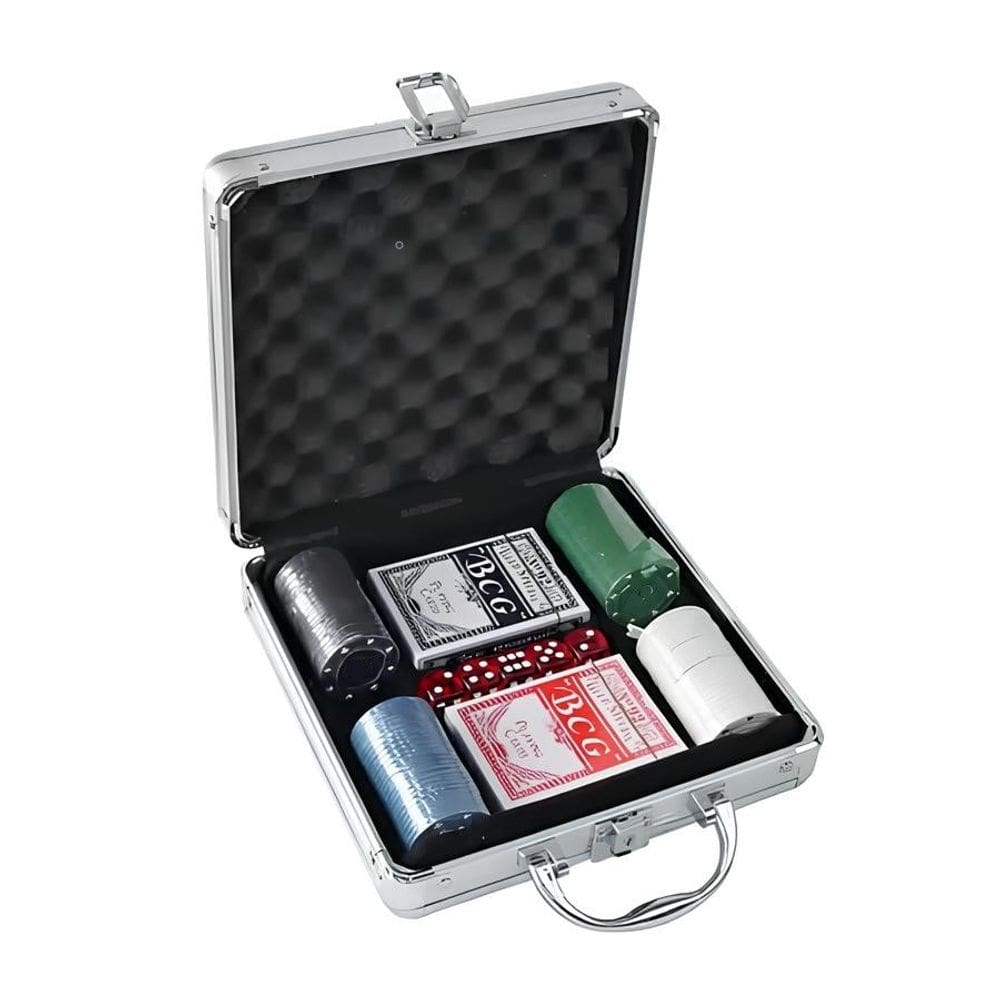 Kit Poker Maleta Profissional 100 Fichas 2 Baralhos 5 Dados