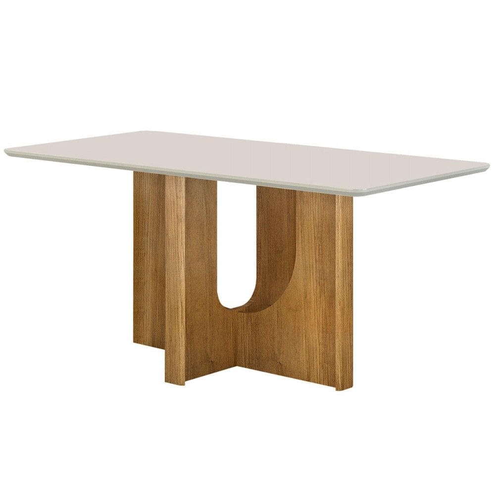 Mesa de Madeira Dora 120 Cm com Vidro Cinamomo/Off White - Valdemoveis