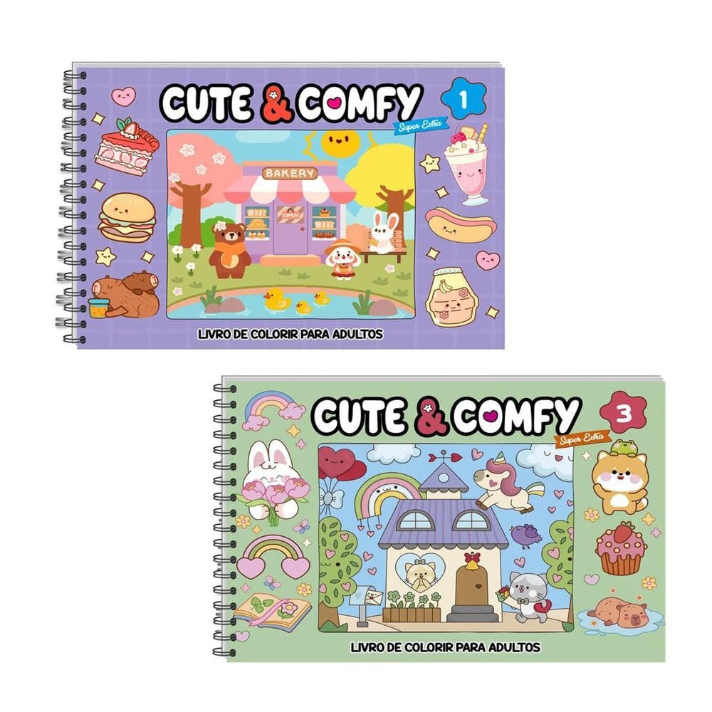 Kit 2 Livro De Colorir Cute & Comfy 01 Lilás E 03 Verde