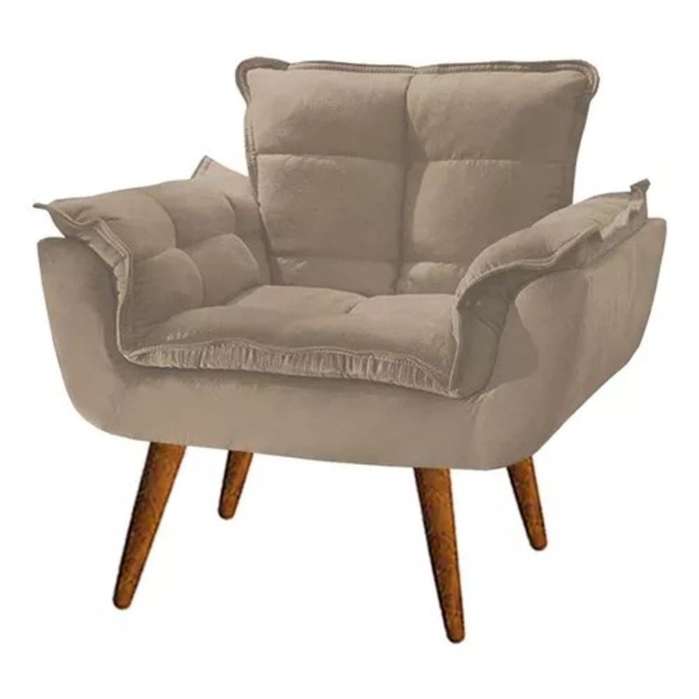 Poltrona Opalla Decorativa Reforçada Recepção Sala De Estar Suede Capuccino