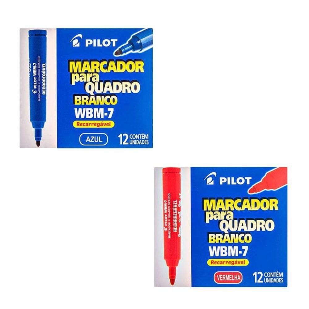 Kit Caixa De Pincel Marcador Para Quadro Branco Recarregável Wbm-7 24 Unidades Azul E Vermelho - Pilot
