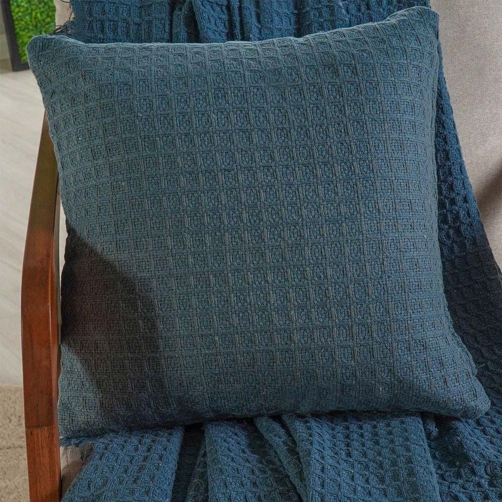 Capa De Almofada Decorativa Waffle 100% Algodão 45x45cm Azul Cobalt