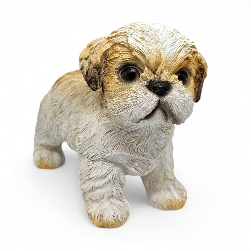 Estatueta Cachorrinho Shih tzu Detalhado Delicado 14 cm