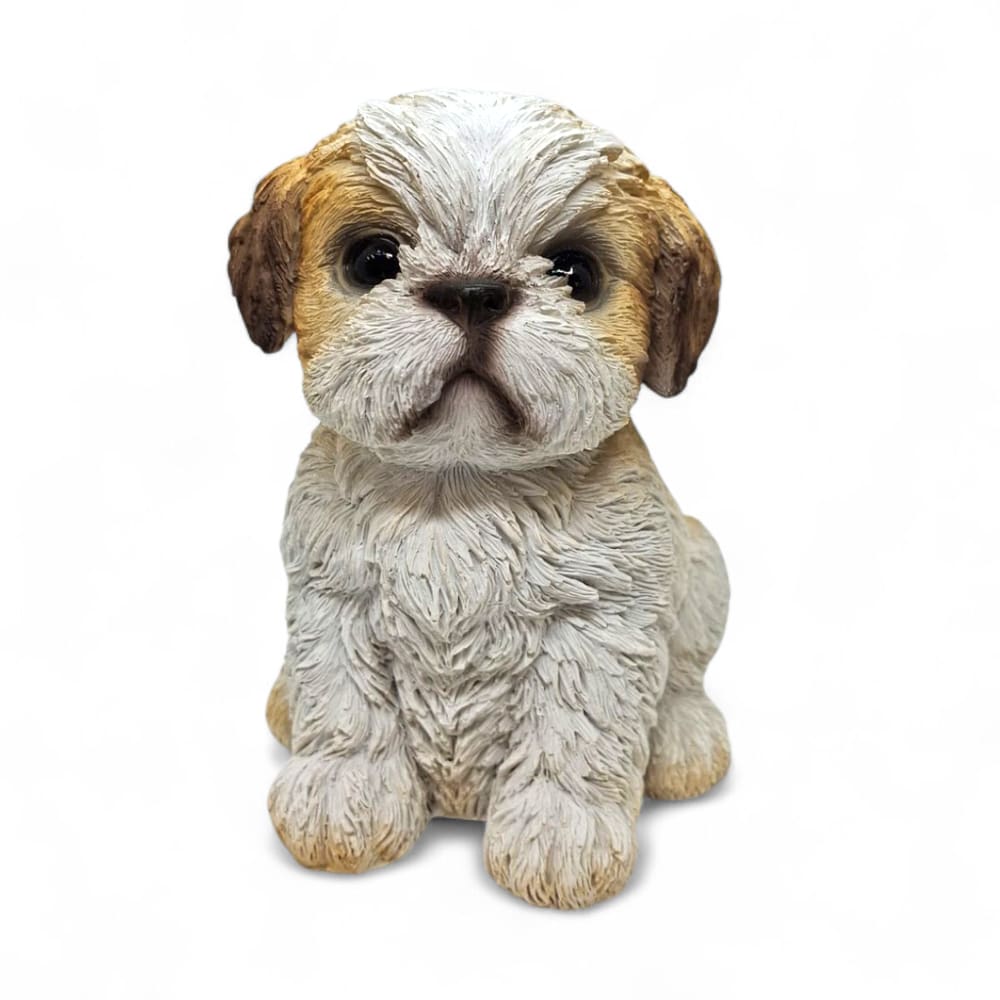 Estatueta Delicada Cachorrinho Shih tzu Sentado 14 cm