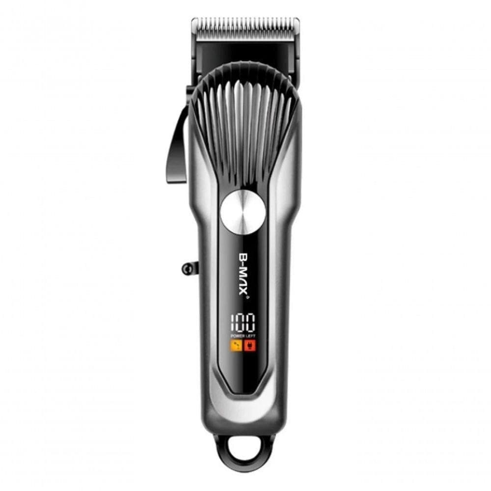 Maquina Cortar Cabelos Sem Fio Bmax 4 Pentes Visor Lcd Bivolt Prata