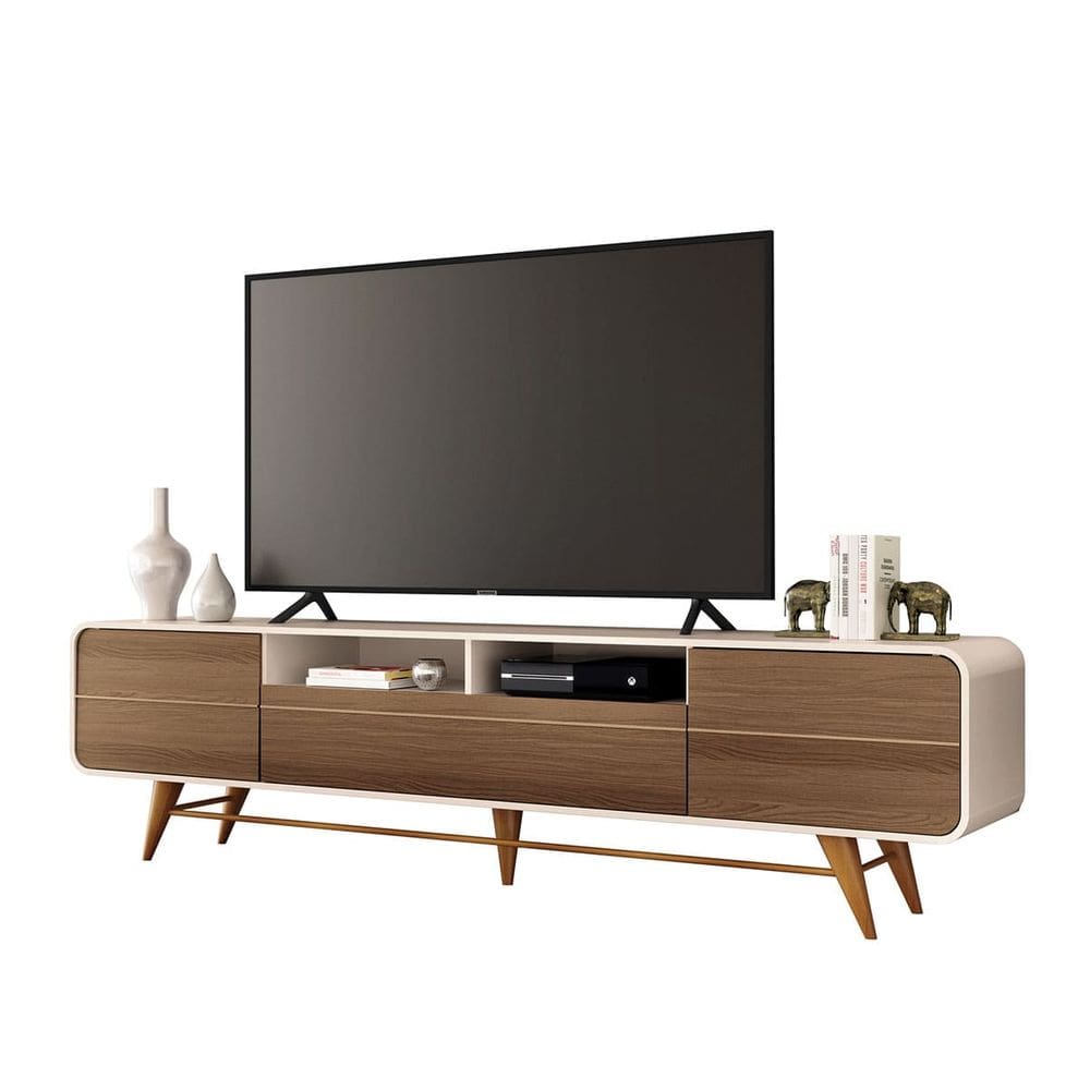 Bancada de Tv Époque até 85 Polegadas de 220x57 Off White-Castanho - EdeCasaMoveis