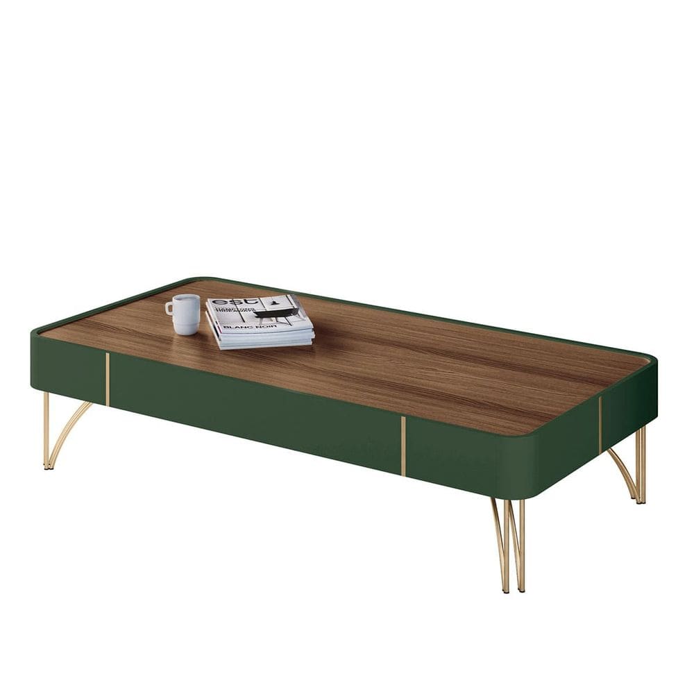 Mesa de Centro Miami Orgânica 132x31 Verde Pistache Castanho - EdeCasaMoveis