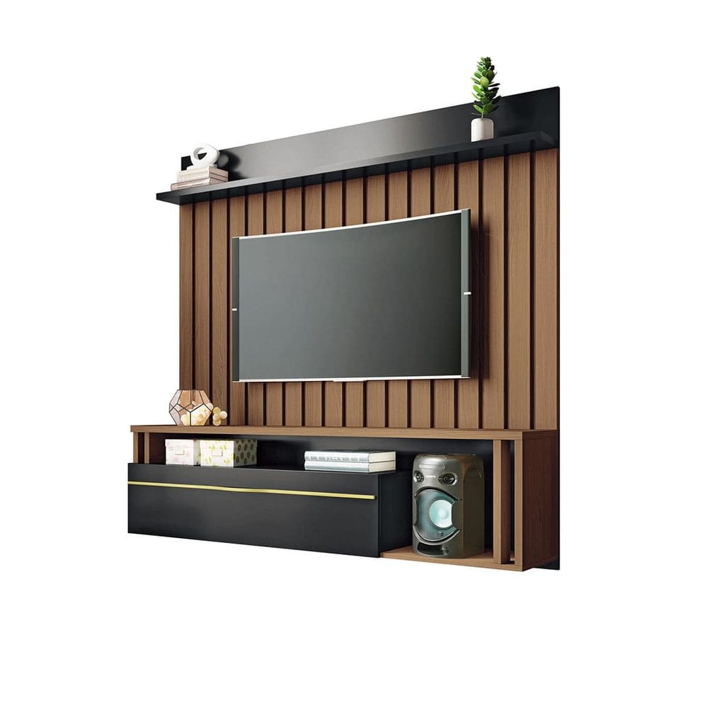 Rack Painel Denver Suspenso Para Tv 55 Polegadas 160x155 - Castanho-Preto - EdeCasaMoveis