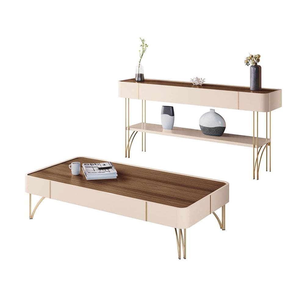 Kit Mesa de Centro e Aparador Miami Orgânica - Castanho Off White - EdeCasaMoveis