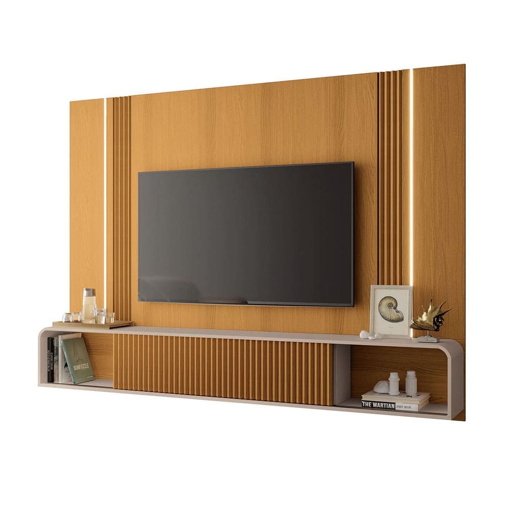 Rack Painel Para Tv 85 Polegadas kansas 219x164 - Cinamomo-Off White - EdeCasaMoveis