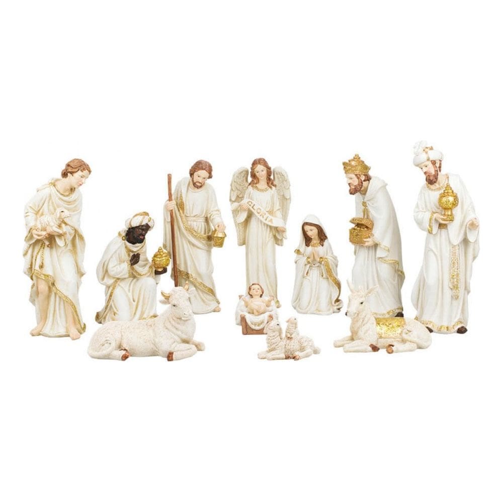 Presépio Resina Natal Branco Grande Completo - 32cm