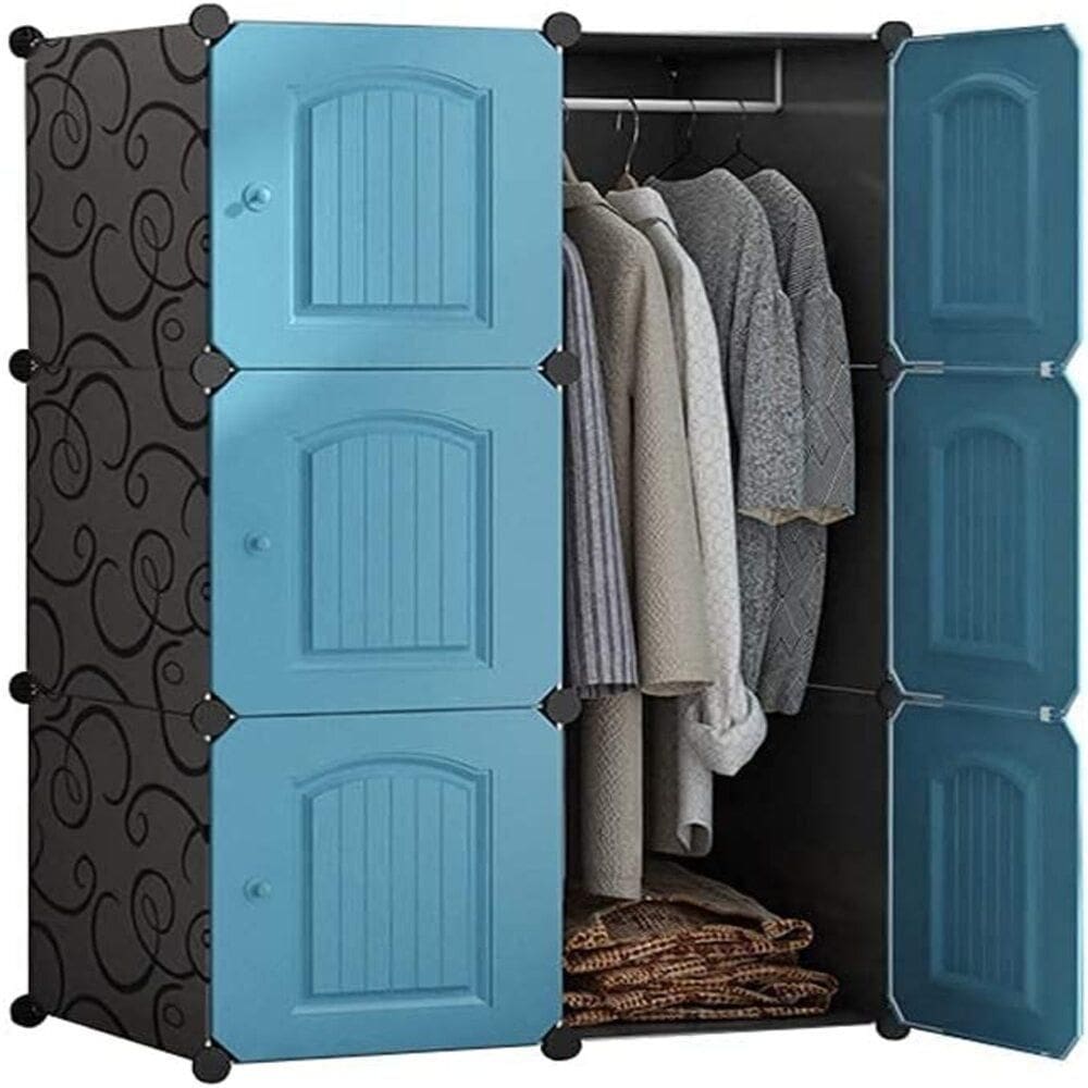 Guarda-Roupa Portátil 6 Portas Modular Organizador Azul