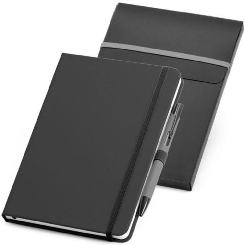 Caderneta 14X21Cm Sem Pauta Com Caneta Grades Topget - Preto
