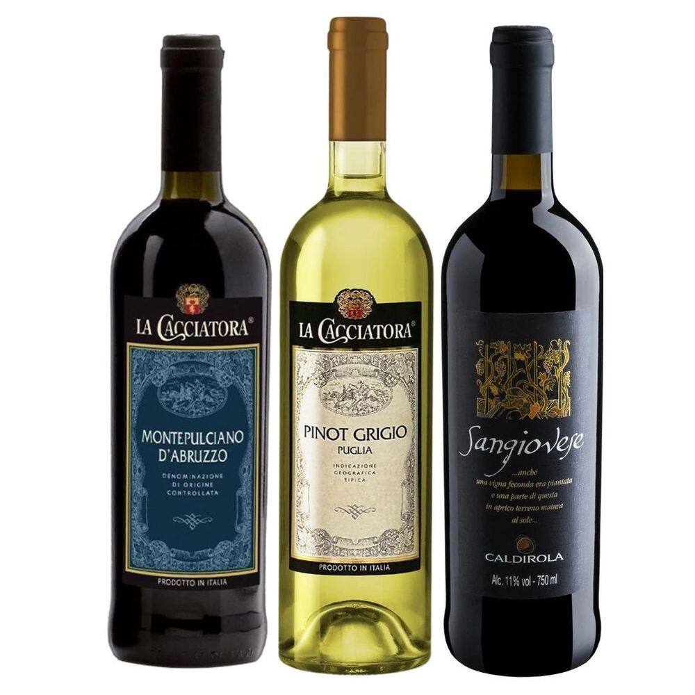 Kit 3 Vinhos Italianos ( La Cacciatora / Caldirola )750ml