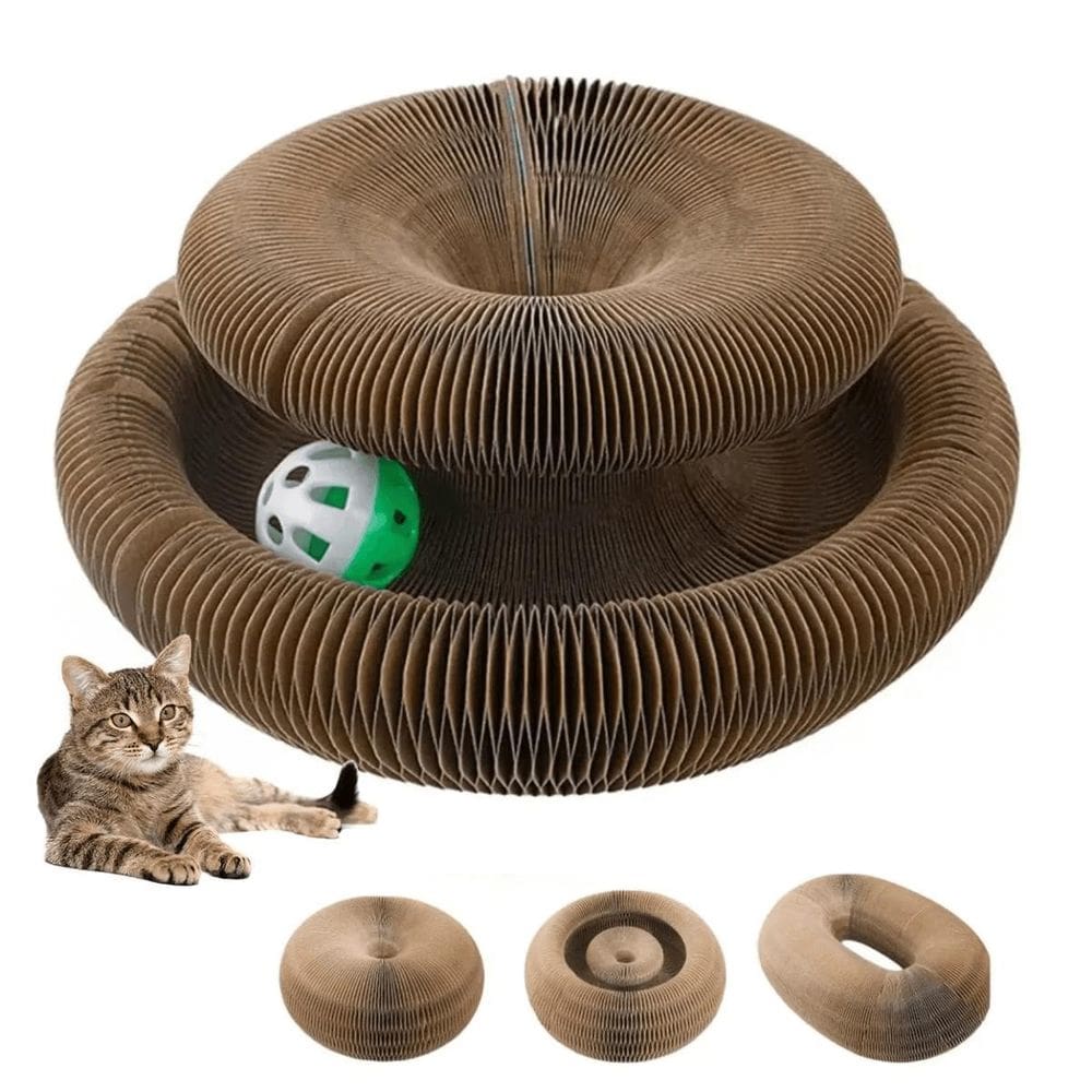 Arranhador Mágico Gato Brinquedo Papelão Dobrável Bola Guizo