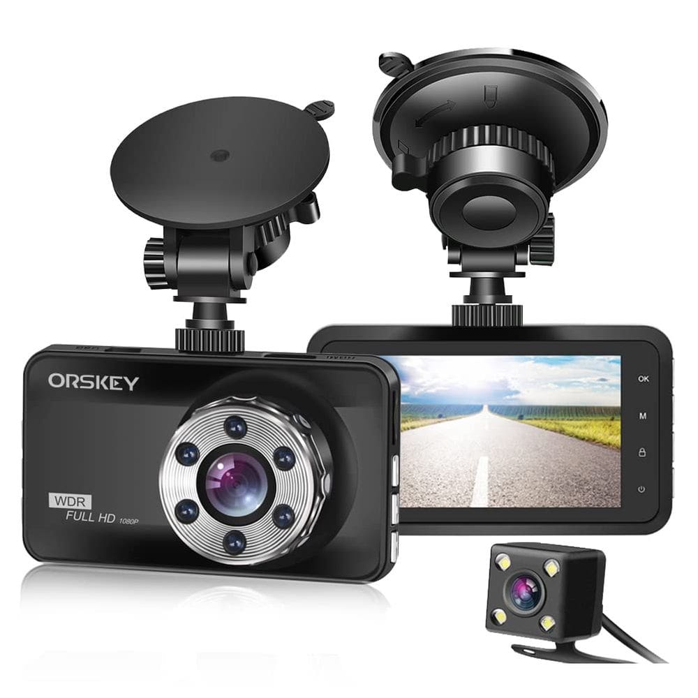 Câmera dupla frontal e traseira Dash Cam ORSKEY 1080P Full HD