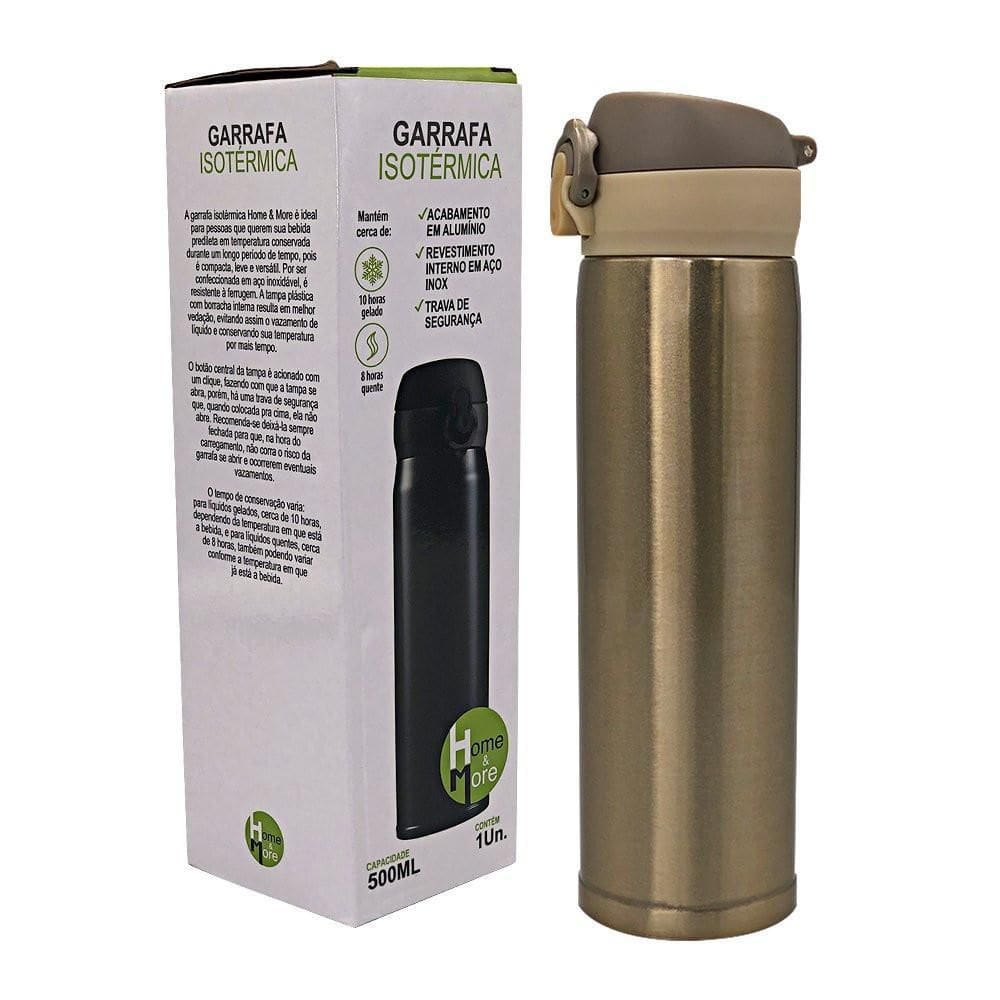 Garrafa De Água Térmica 500Ml Inox Trava Segurança Dourada