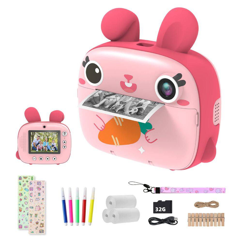 Câmera instantânea CAMCLID 2.5K Kids sem papel de impressão de tinta rosa