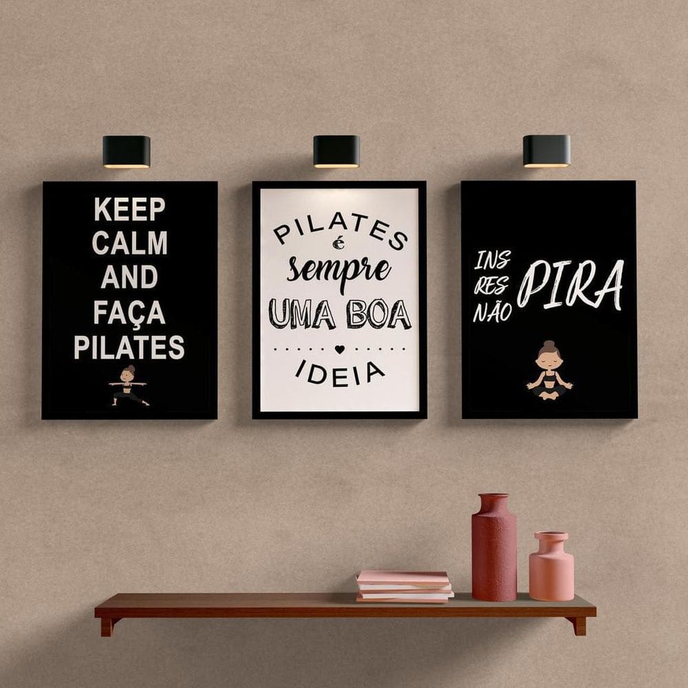 Kit Quadros Decorativos Pilates A4 Moldura Preta