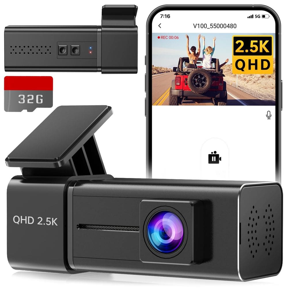 Câmera frontal de carro Dash Cam E-YEEGER WiFi 2.5K 1440P preta