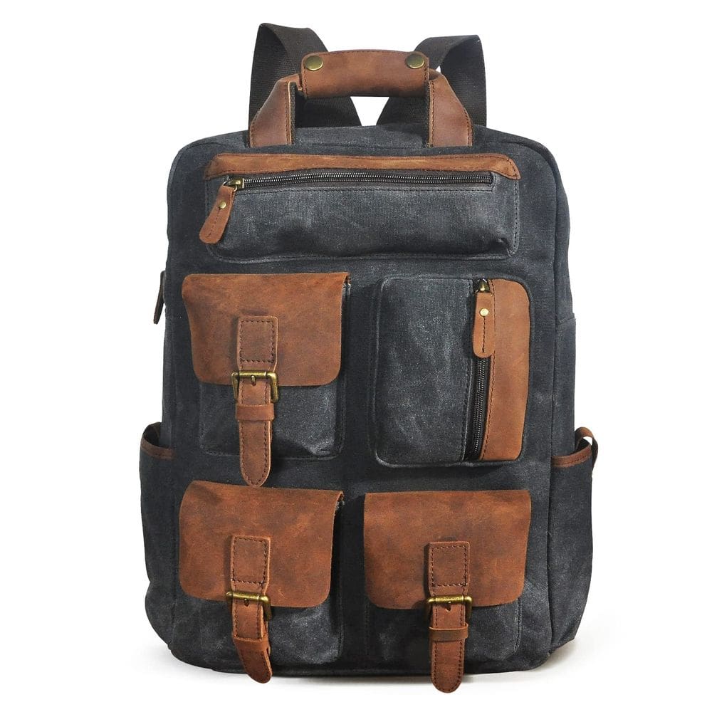 Mochila de viagem Handadsume resistente à água em lona e couro