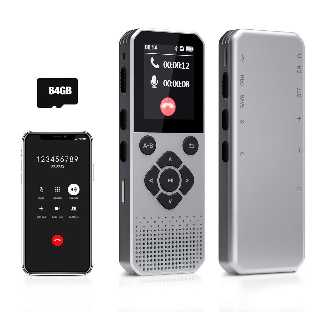 Gravador de voz WearHome 64GB com Bluetooth 3072kbps Bit Rat