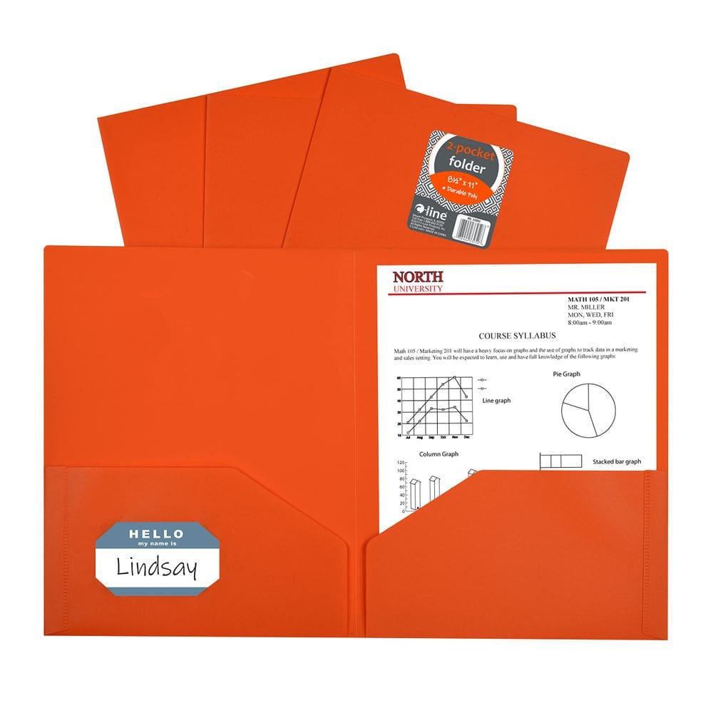 Portfolio C-Line, dois bolsos, poliéster pesado, laranja