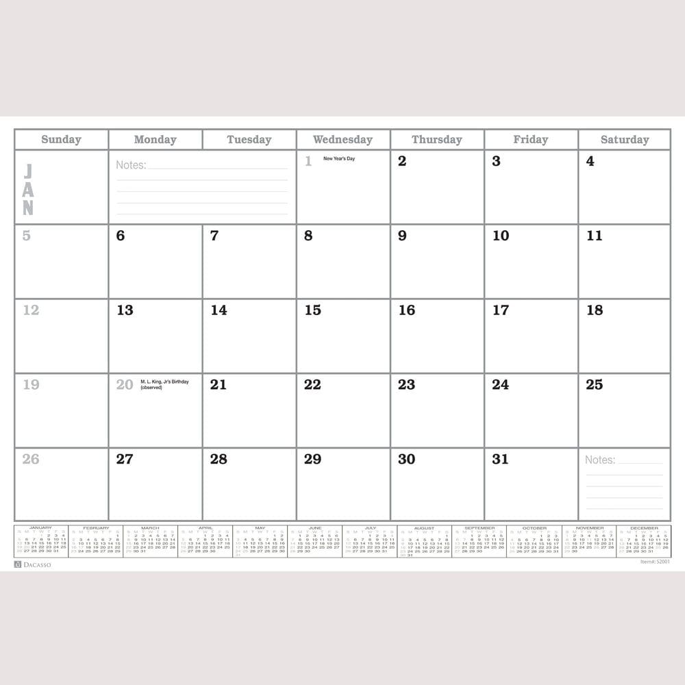 Recarga de calendário Dacasso 2024 mensal 24,5 x 16 cm branca S2001
